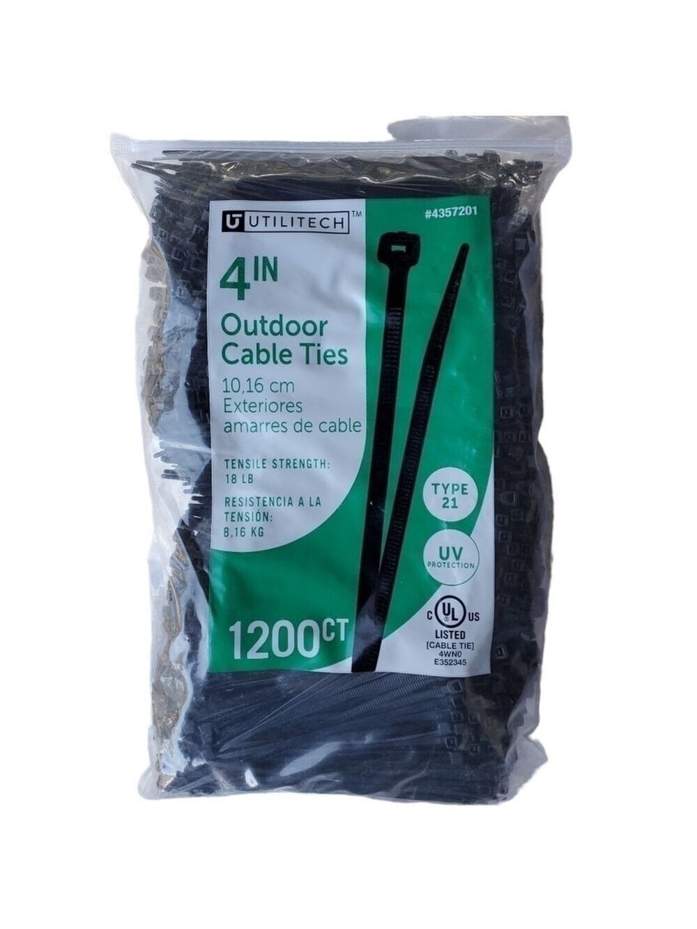 NIB Utilitech 4" Outdoor Cable Ties 1200ct type 21 #4357201